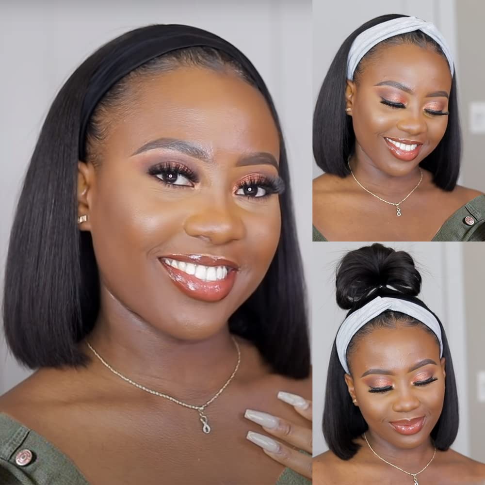 AISI headband bob wig on model for a natural everyday look and easy styling.