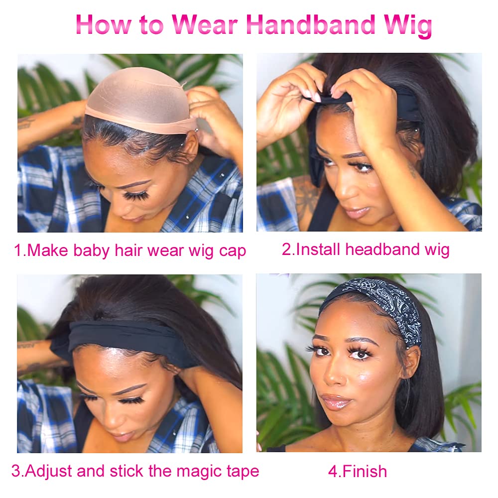 Packaging view of AISI headband bob wig with random color headband and wig cap included.