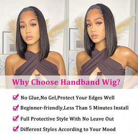 Velcro feature detail of AISI headband bob wig for quick secure wear.