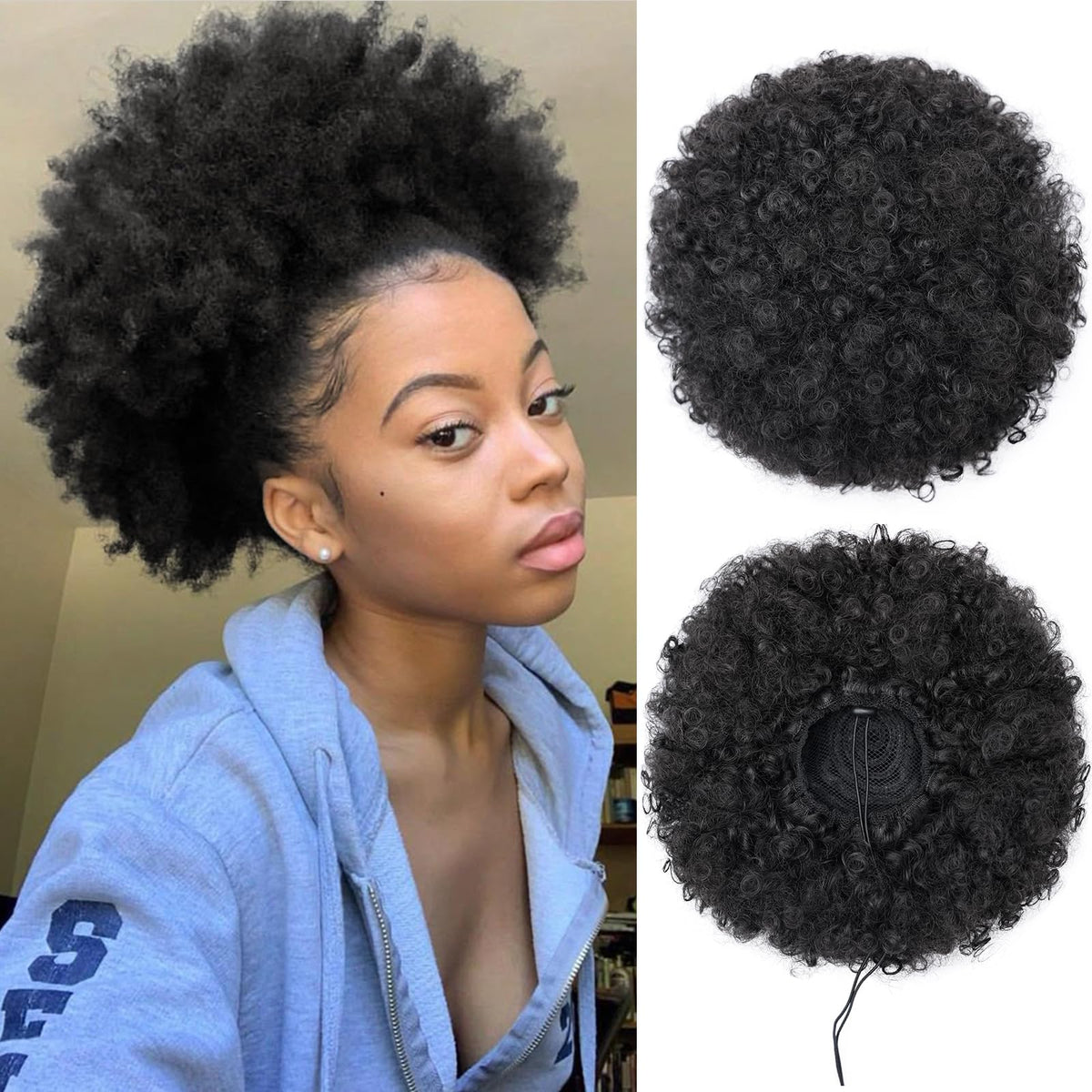 AISI QUEENS Afro Puff Clip-On 1B, natural daily wear with lightweight comfort.