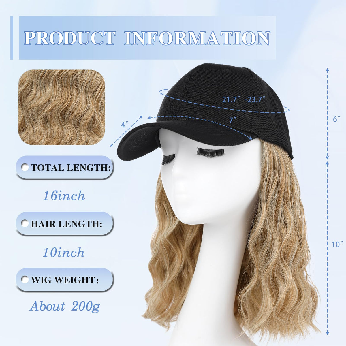 AISI QUEENS baseball cap wig side profile demonstrating easy, secure wear.