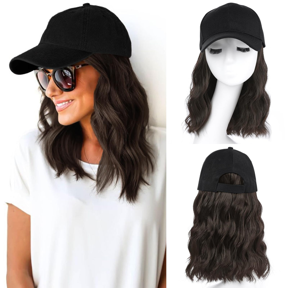 AISI QUEENS hat wig with hair attached front view for an instant natural look.