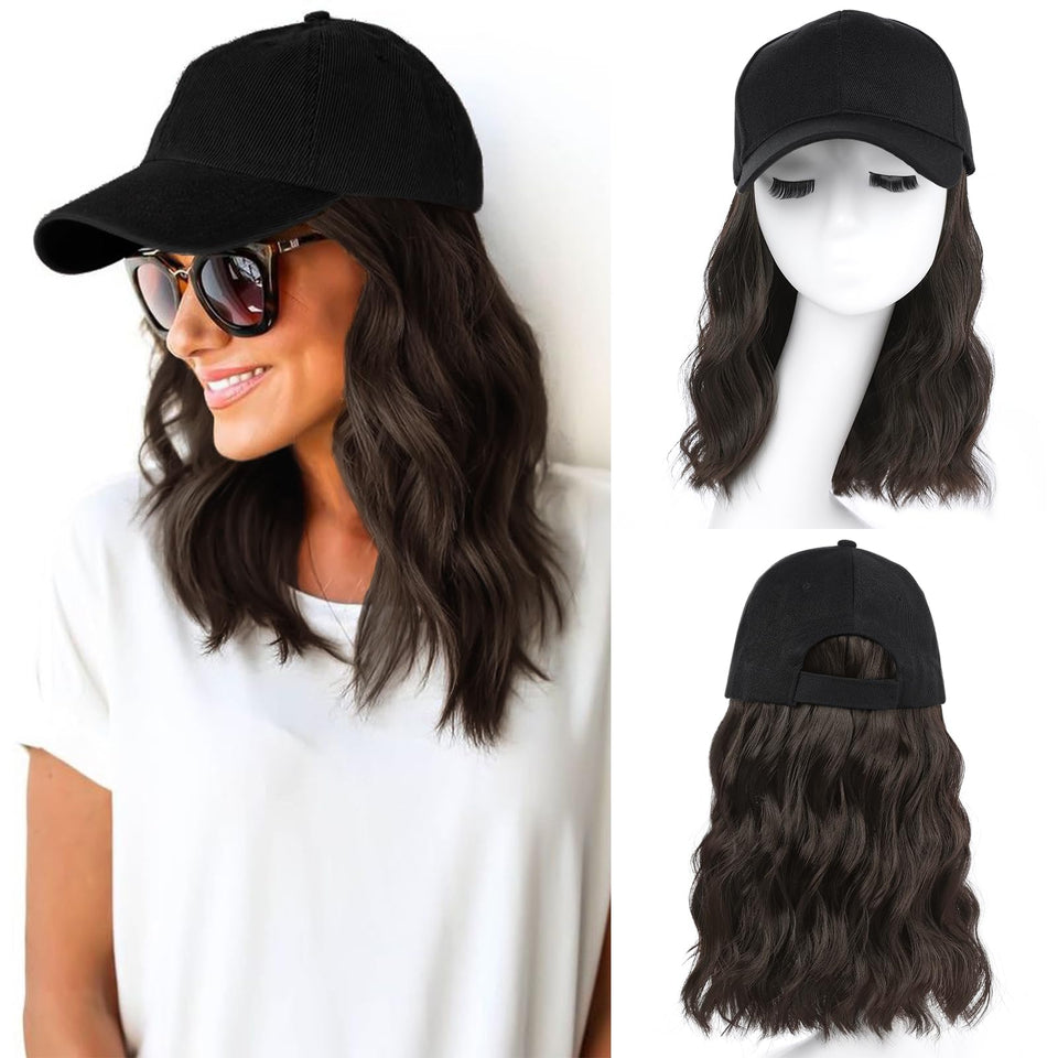 AISI QUEENS hat wig with hair attached front view for an instant natural look.