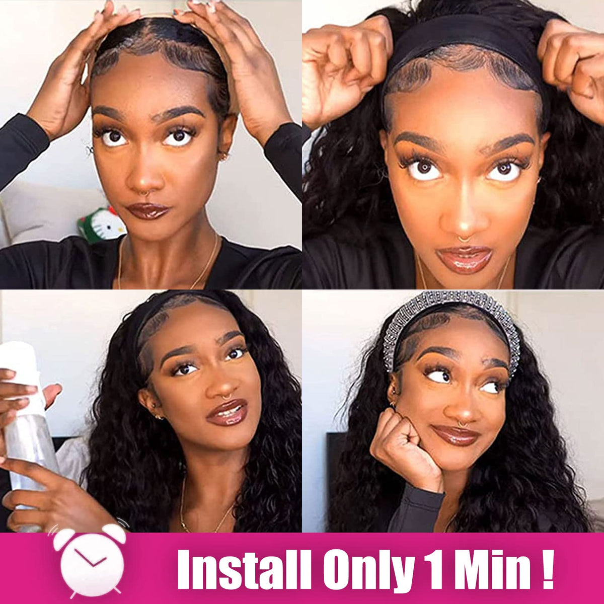 AISI QUEENS Headband Wig 12-inch curly hair for versatile styling