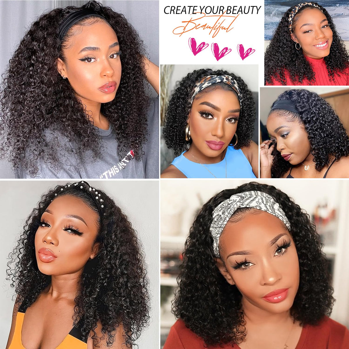 AISI QUEENS Headband Wig back view with three combs for stability