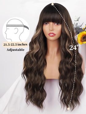 AISI QUEENS long wavy brown highlight wig side view for versatile looks