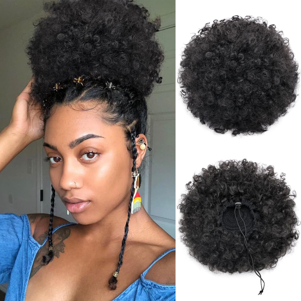 AISI QUEENS short Afro puff drawstring ponytail blends naturally for quick daily updos