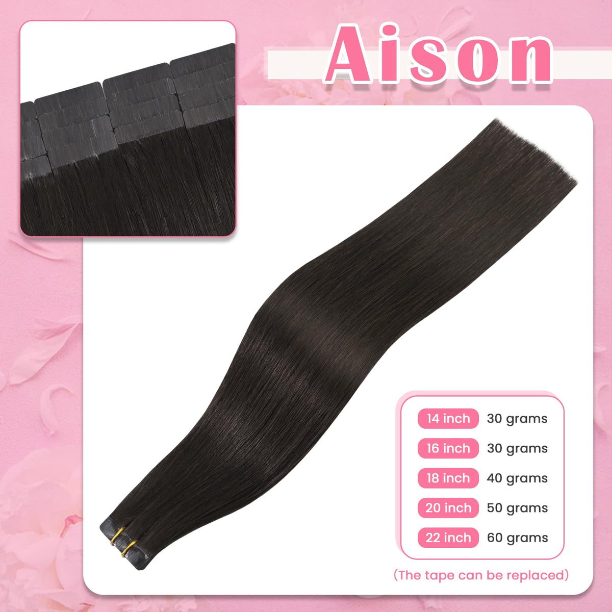 Aison dark brown tape-in extension 18inch back view natural fullness