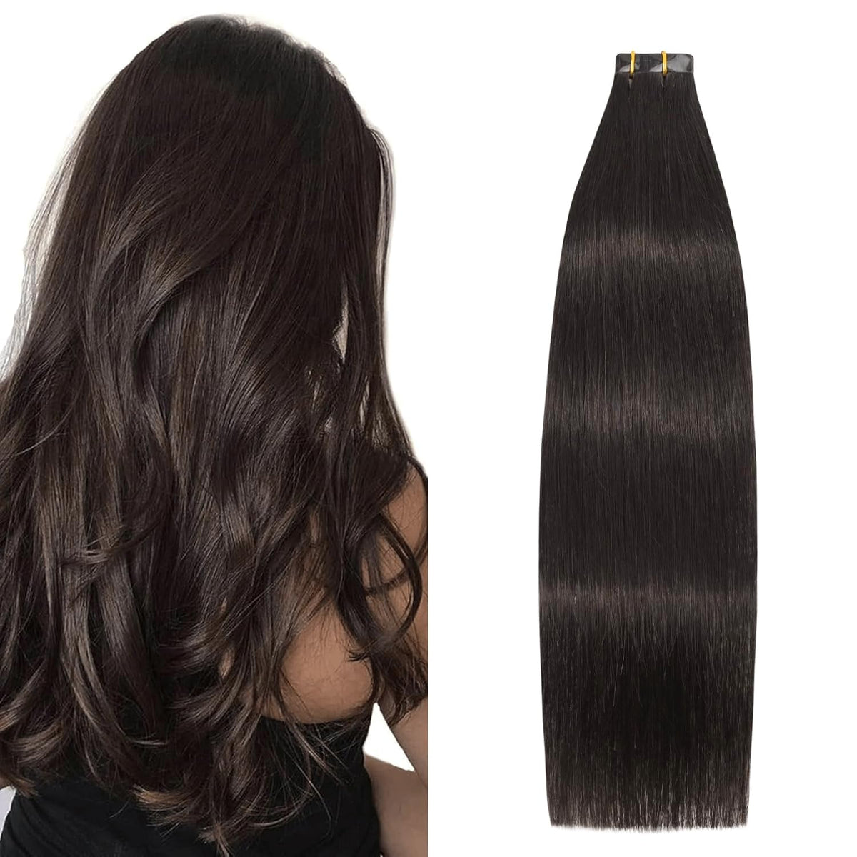 Aison dark brown tape-in extension 18inch front view blending naturally