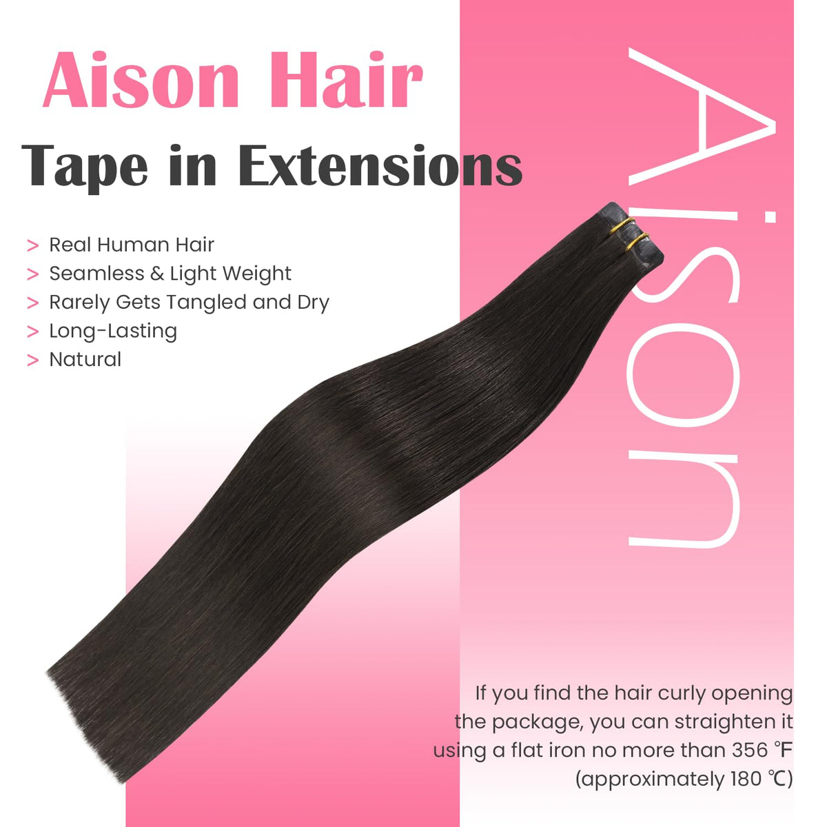 Aison dark brown tape-in extension 18inch side view with lightweight hold