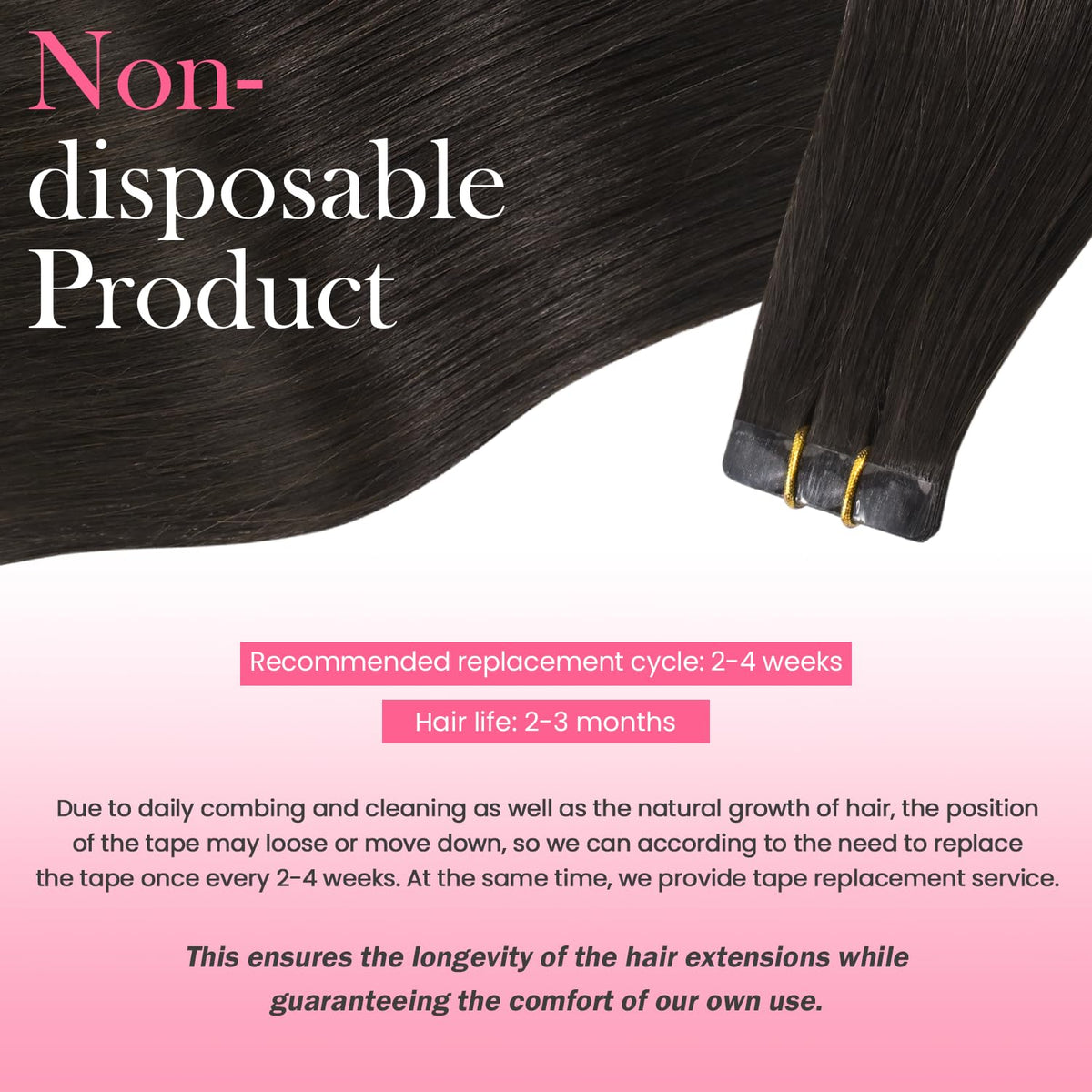 Aison tape-in hair extensions care guide shows gentle washing