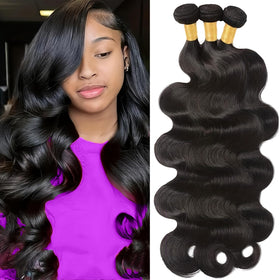 Aiterina body wave bundles 16 inch close-up, silky Brazilian virgin hair for natural movement.