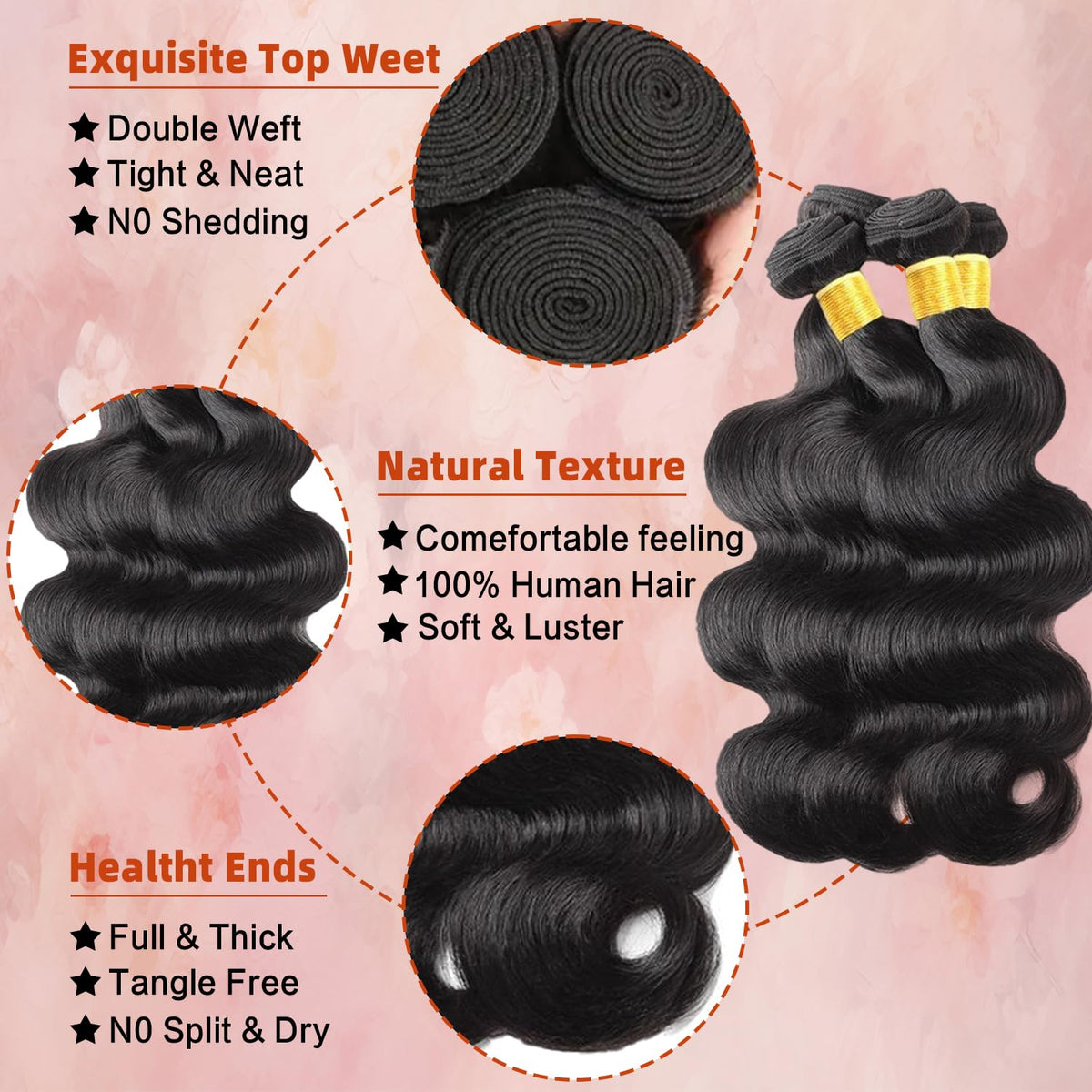 Aiterina body wave bundles 20 inch straight-on shot, high-quality Brazilian virgin hair for long-lasting fullness.