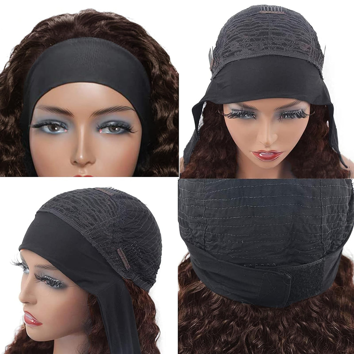 Aiterina headband wig in chocolate brown ready to curl or straighten