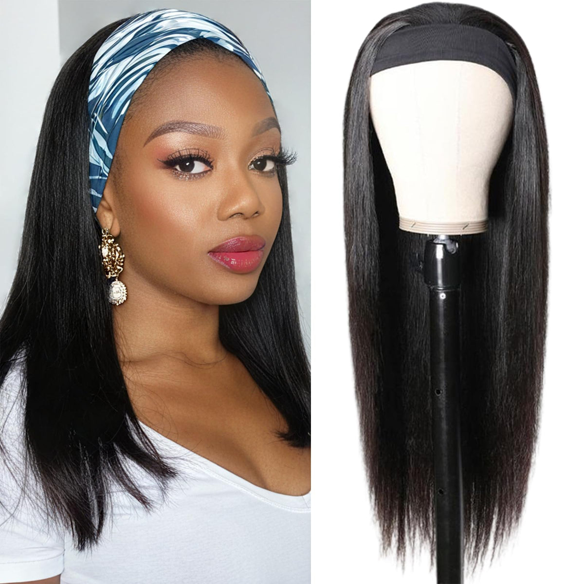 Aiterina headband wig straight 16-inch hair for easy, glue-free styling.