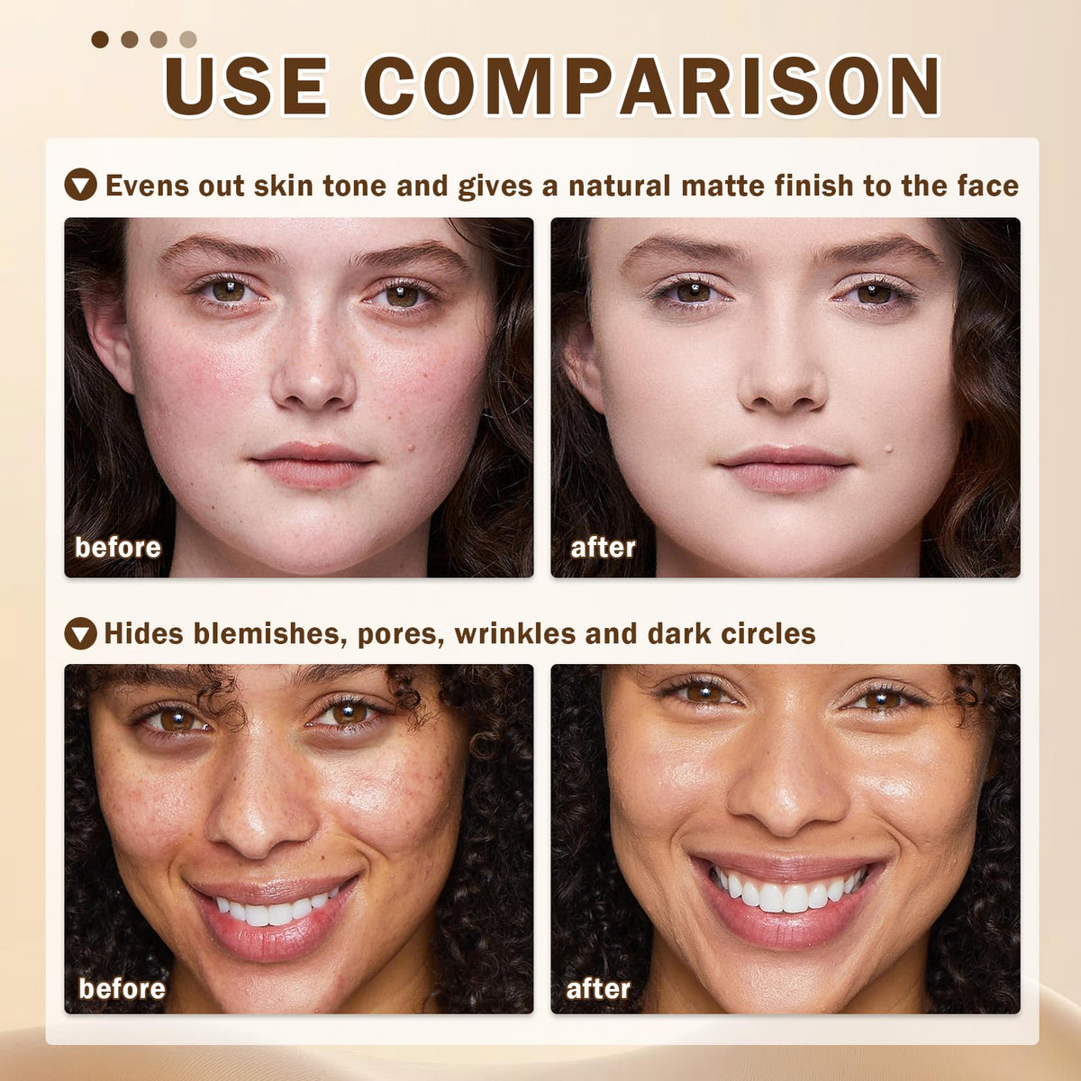 AIUEO airbrush foundation coverage creates a natural, seamless finish.