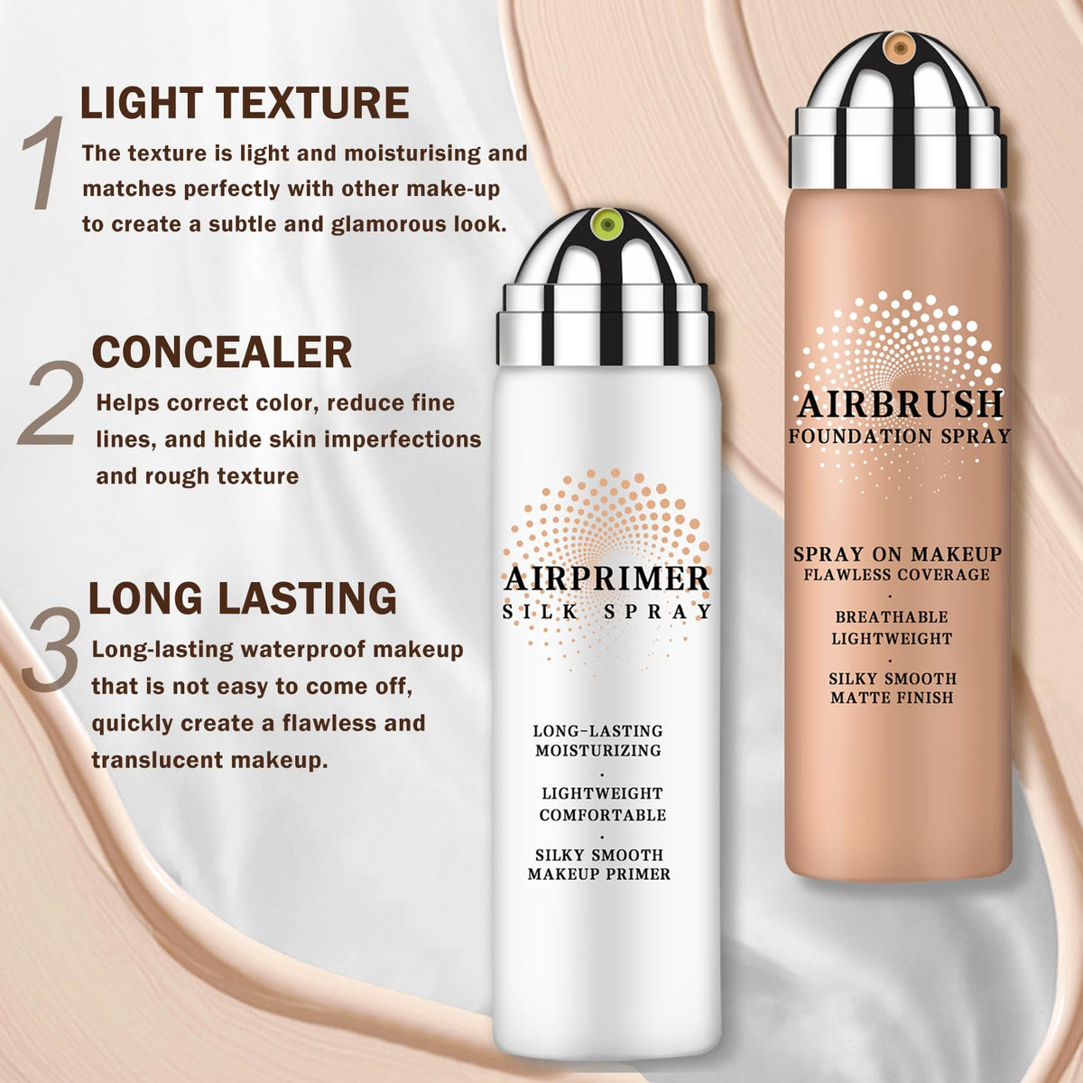 AIUEO brush and puff set enables easy, even application.