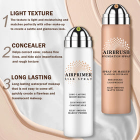 AIUEO brush and puff set enables easy, even application.