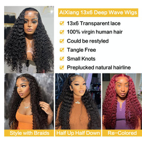 Aixiang Hair 13x6 deep wave lace front showing natural part and texture versatility