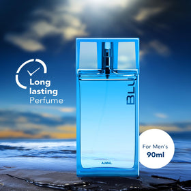 Ajmal Blu Original 90ml bottle angled for product photography.