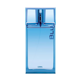 Ajmal Blu Original bottle front view highlights fresh aquatic scent for daily wear.