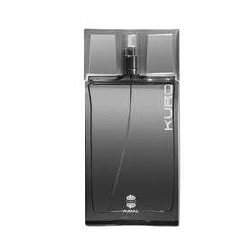 Ajmal Kuro bottle front view highlighting aromatic spicy woody profile for daily wear.