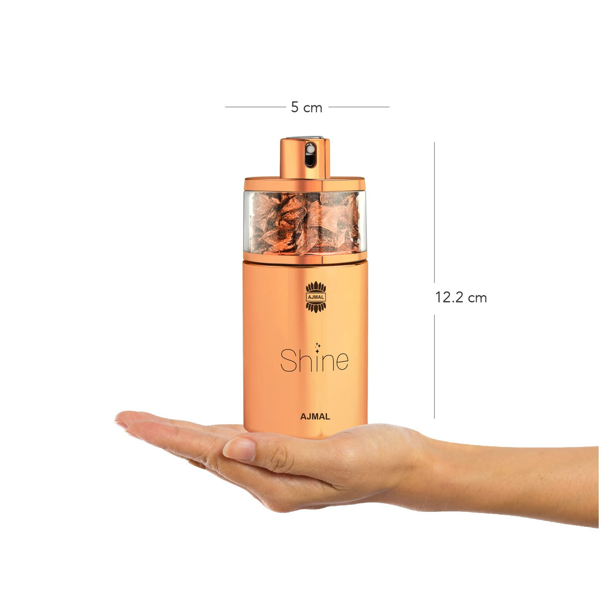 Ajmal Shine EDP cap close-up showing premium detailing.