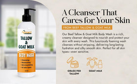 AJOMED COSMETICS natural ingredients with tallow and goat milk balance skin.