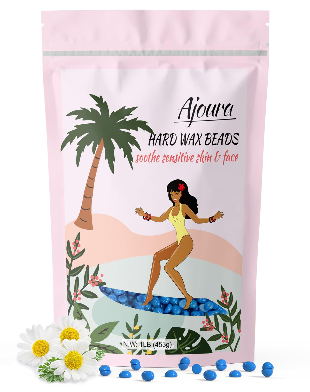 Ajoura chamomile hard wax beads packaging for at-home waxing sessions