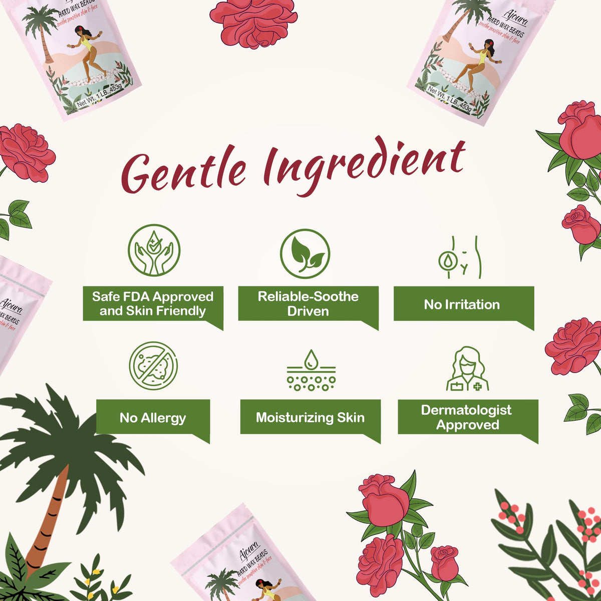 Ajoura beads applied with spatula for smooth hair removal on skin.