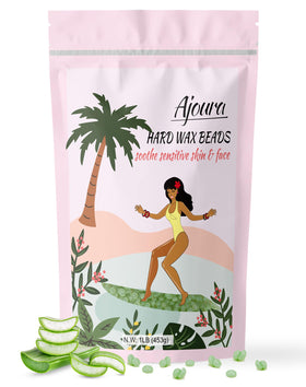 Ajoura wax beads 1lb green package for sensitive skin, ready for at-home waxing.