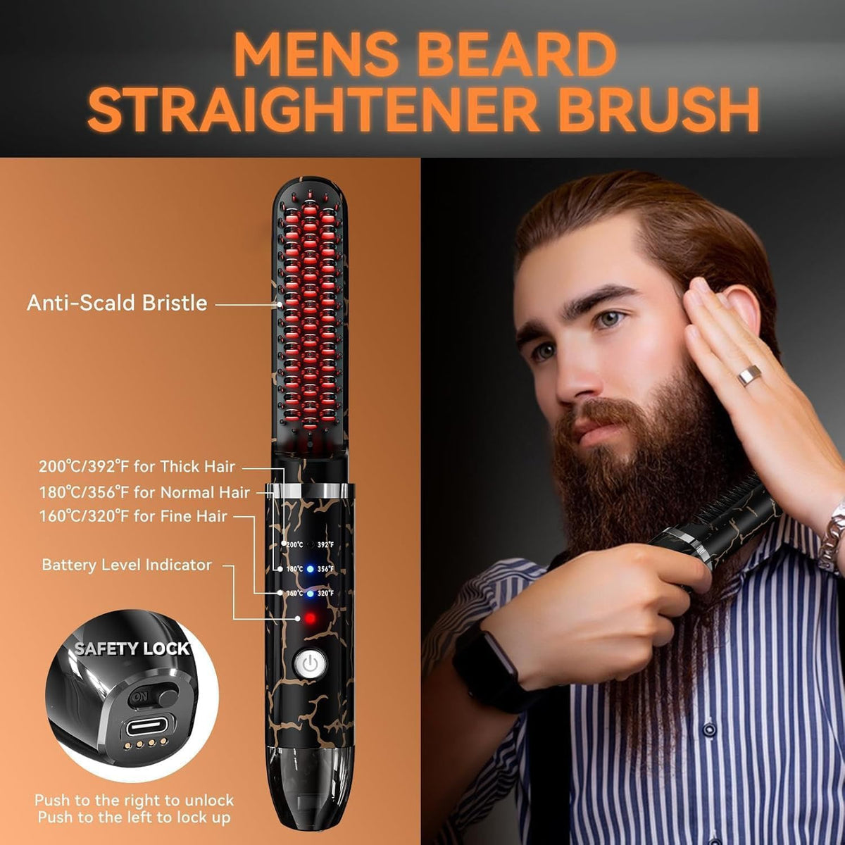 AKJ beard straightener ionic technology smooths hair and locks moisture.