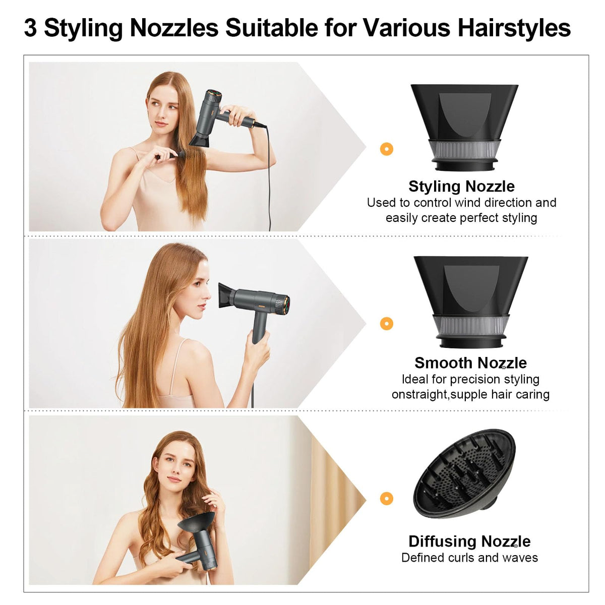 AKJ hair dryer with HD display showing precise heat and speed settings