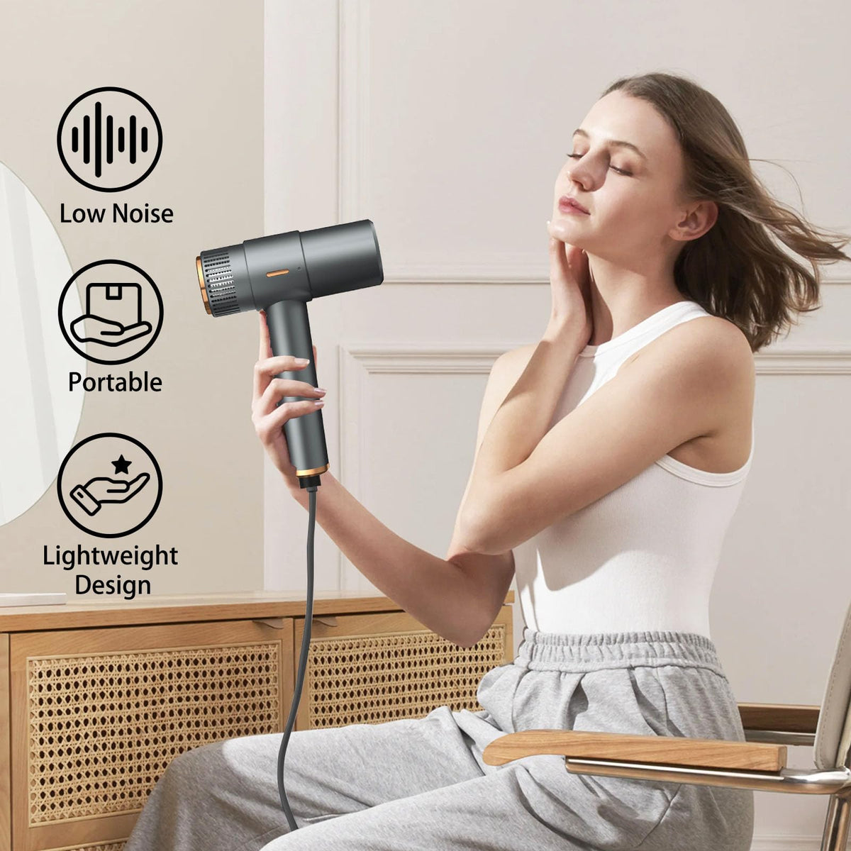 AKJ hair dryer in use styling session showcasing salon like results at home