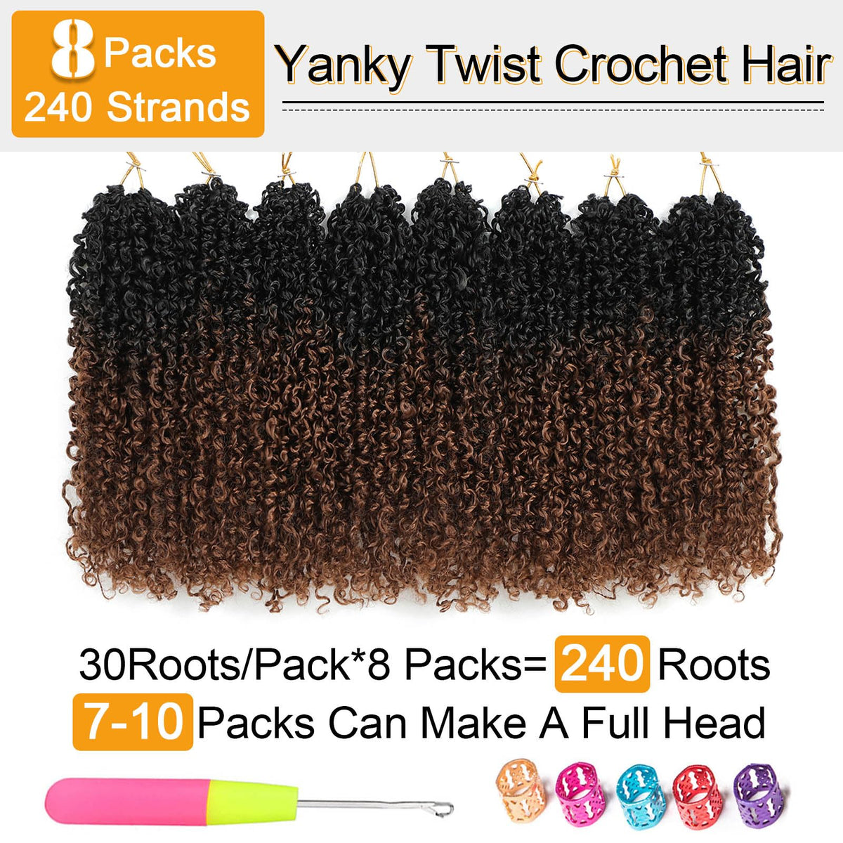 Aksice Curly ends Senegalese twist crochet hair, ombre brown, adds depth.