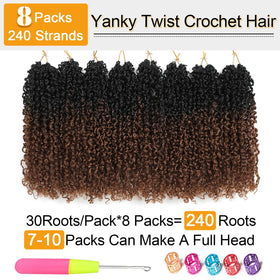 Aksice Curly ends Senegalese twist crochet hair, ombre brown, adds depth.