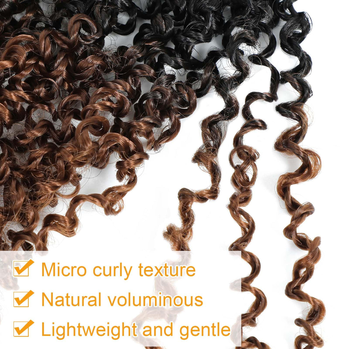 Aksice Micro volume twist crochet hair, ombre brown, natural-looking fullness.