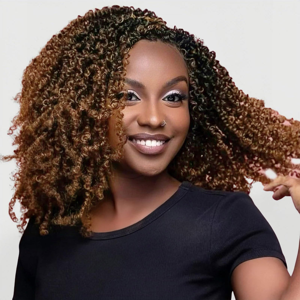 Aksice Yanky Twist crochet hair, 12-inch ombre, front view, easy to install for quick styling.
