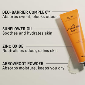 AKT Deodorant Balm packaging showing plastic-free cap and eco-friendly design