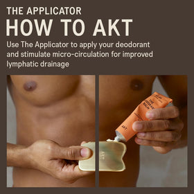 AKT Gua Sha-inspired applicator used on chest and neck for precision.