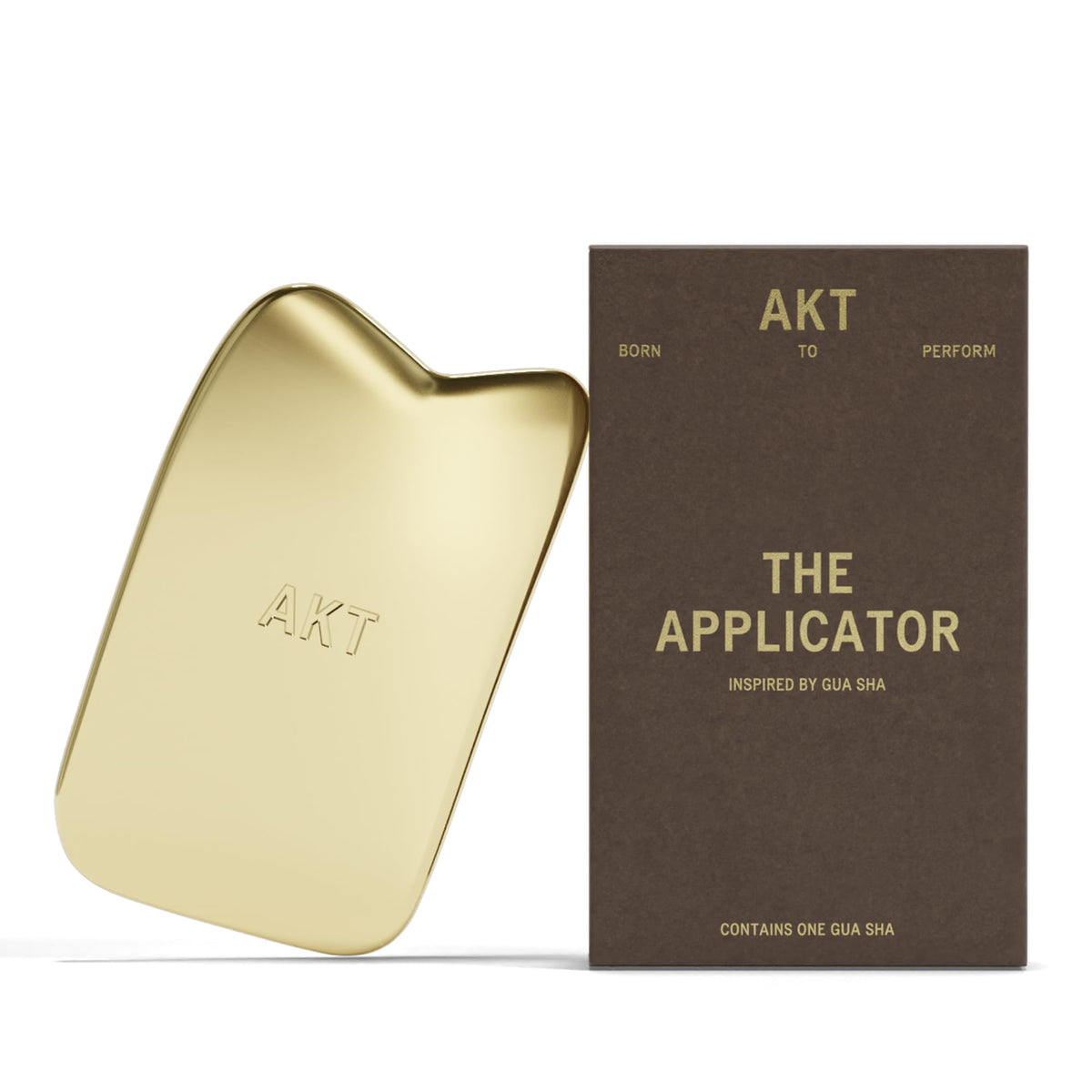 AKT Gua Sha-inspired applicator front view supports daily self-care rituals.