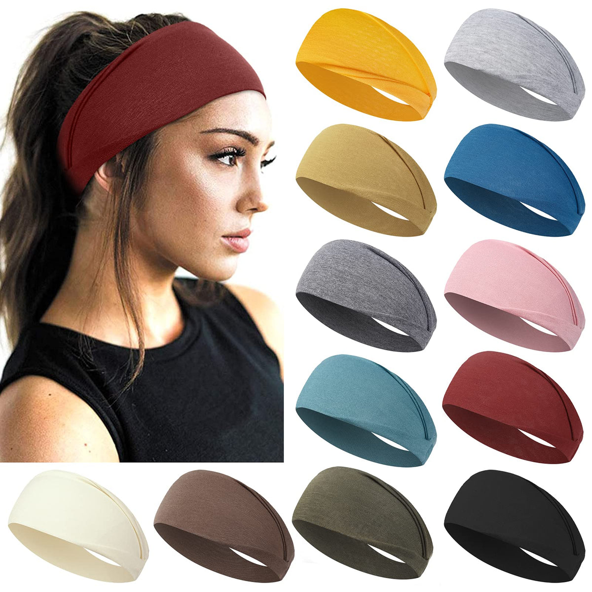 AKTVSHOW headbands for short hair, wide 4-inch design keeps hair away during workouts.