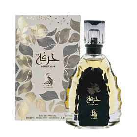 Al Absar Hirfah bottle with black and gold accents, signaling luxury.