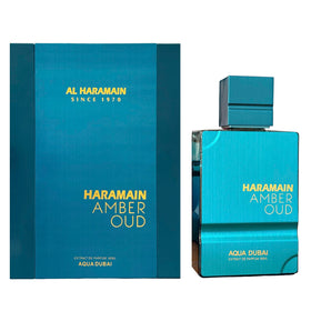 Al Haramain Amber Oud Aqua Dubai bottle front view for daily unisex wear.