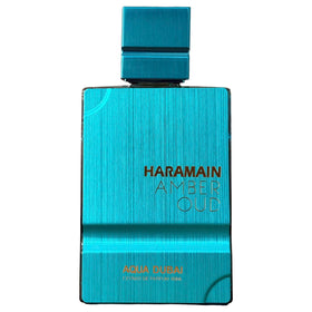 Al Haramain Amber Oud Aqua Dubai outer packaging highlights heritage and craftsmanship.