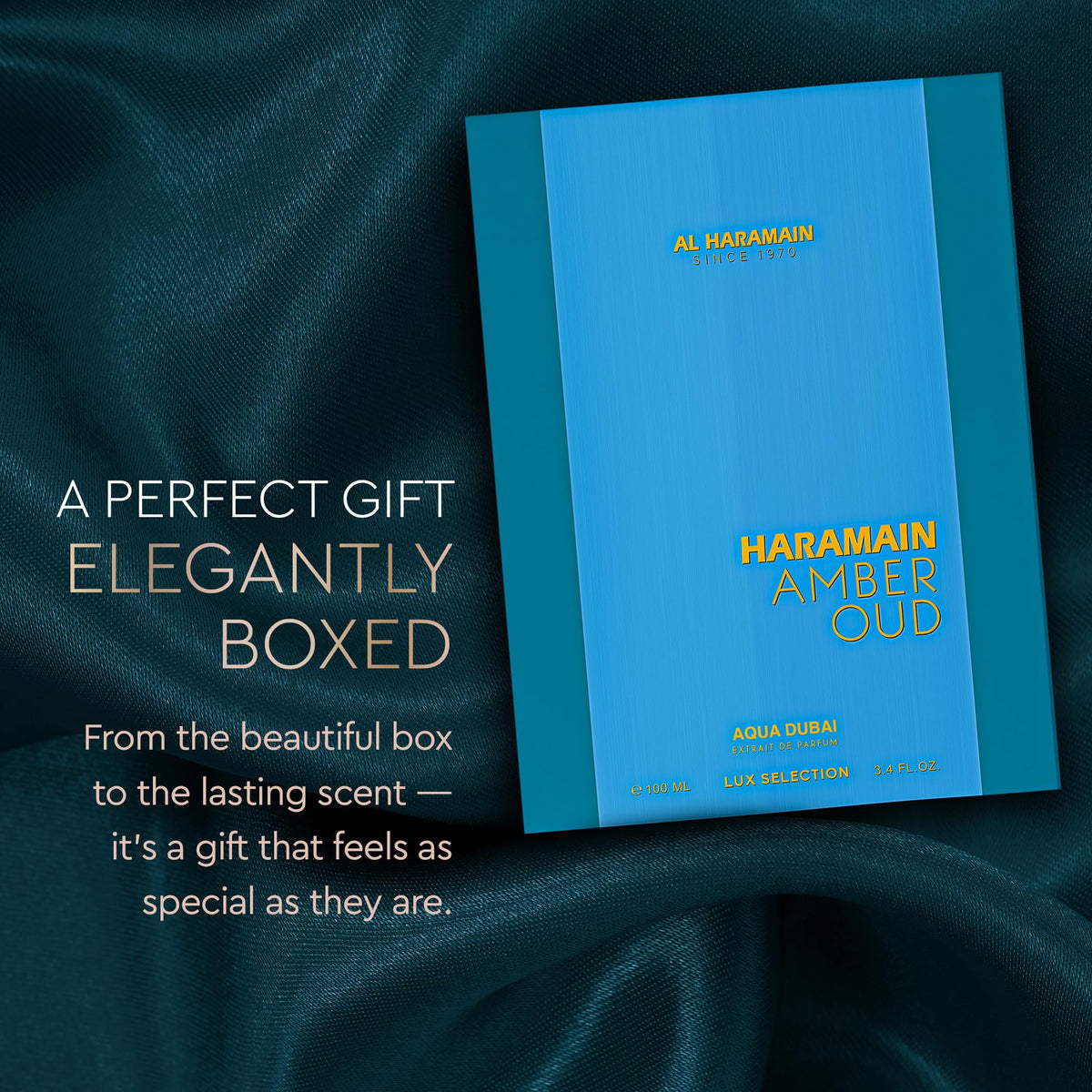 Al Haramain Amber Oud bottle glow suggests evening wear appeal.