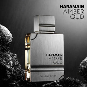 Al Haramain Amber Oud Carbon Edition lifestyle image suggesting refined confidence.