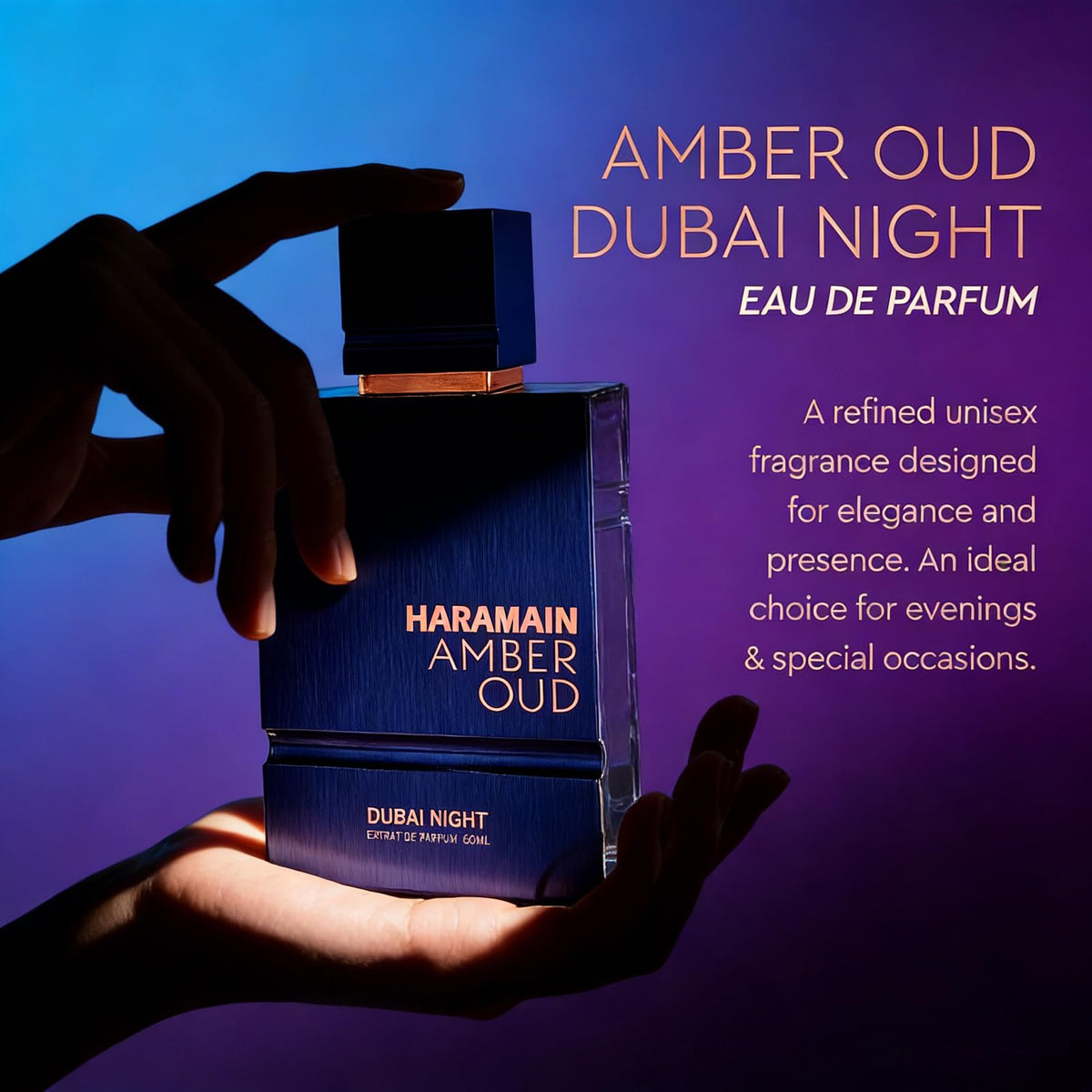 Al Haramain Amber Oud Dubai Night heart blend with oud and rose.