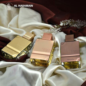 Al Haramain Amber Oud Gold Edition branding close-up communicates luxury branding.