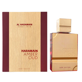 Al Haramain Amber Oud Ruby Edition bottle for versatile unisex daily wear